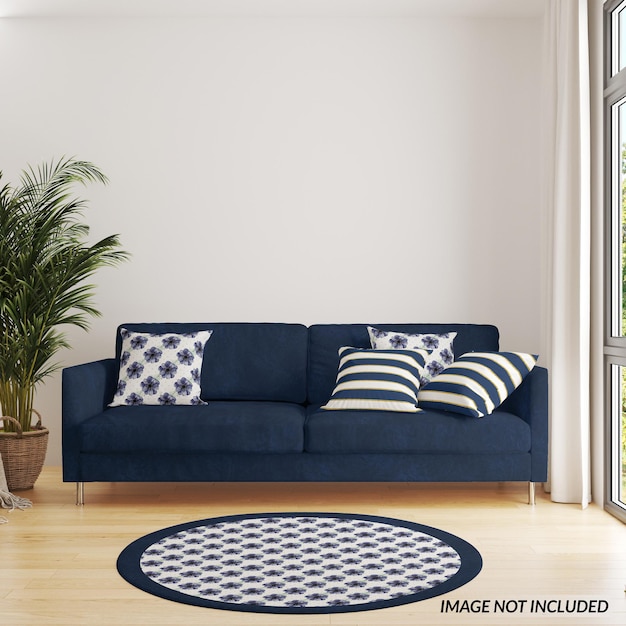 Sofá de carpete e almofadas