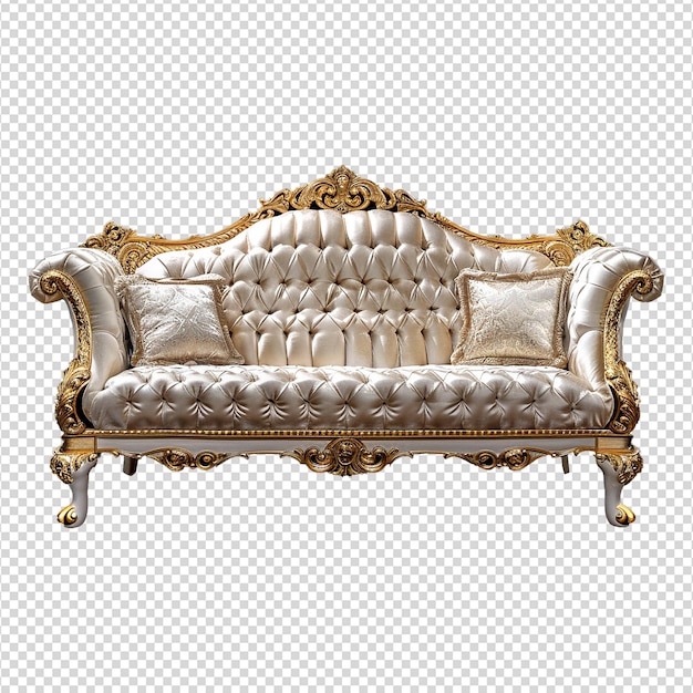 Sofá de luxo branco e dourado isolado em fundo transparente png