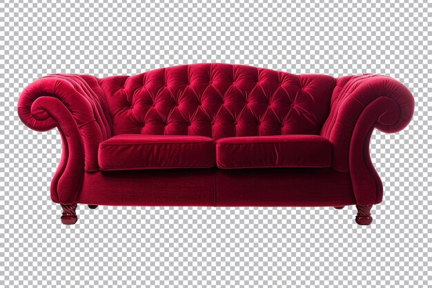 PSD sofa-deko-stil in rot isoliert auf transparentem hintergrund. vorderansicht. möbelserie