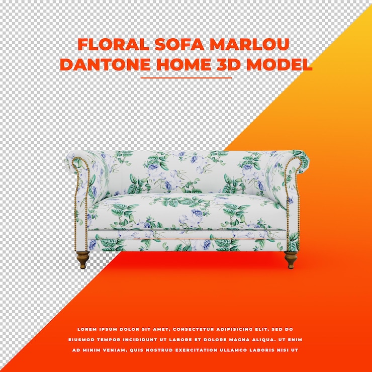 PSD sofá floral marlou dantone casa modelo aislado 3d