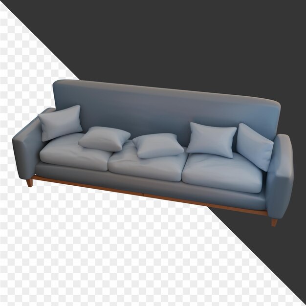 un sofá gris con almohadas grises en él y un fondo negro