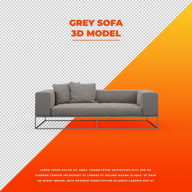 Sofá gris modelo aislado 3d