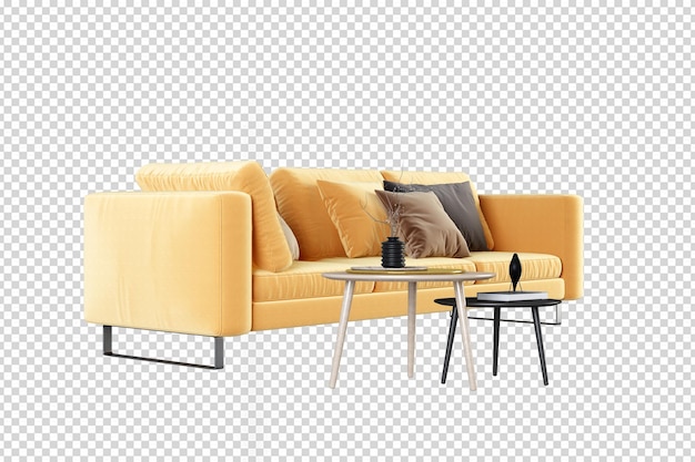 PSD sofa im wohnzimmer in 3d-rendering isoliert
