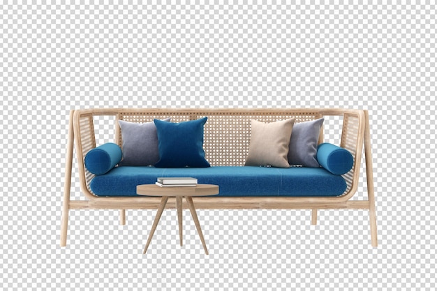 Sofa im wohnzimmer in 3d-rendering isoliert