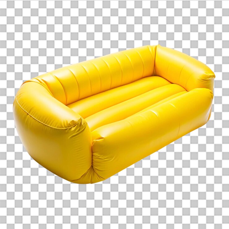 PSD sofá inflable de aire amarillo aislado sobre un fondo transparente