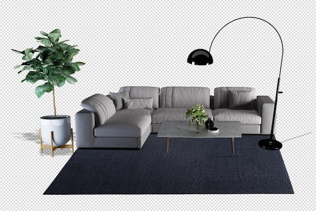 PSD sofá interior maqueta renderizado aislado
