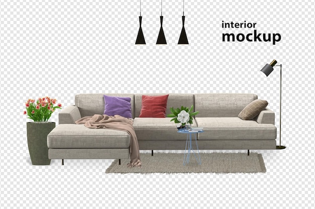 Sofa-Interior-Mockup 3D-Rendering isoliert
