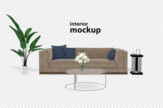 Sofa-Interior-Mockup 3D-Rendering isoliert
