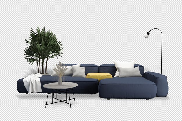 Sofa-Interior-Mockup 3D-Rendering isoliert