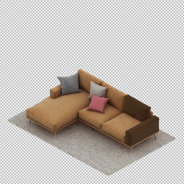 Sofá isométrico 3D render aislado