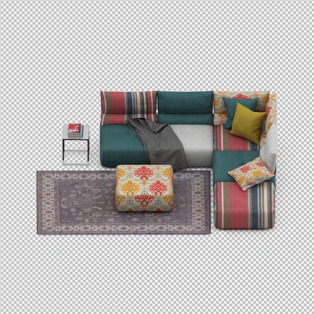 Sofá isométrico 3D render aislado