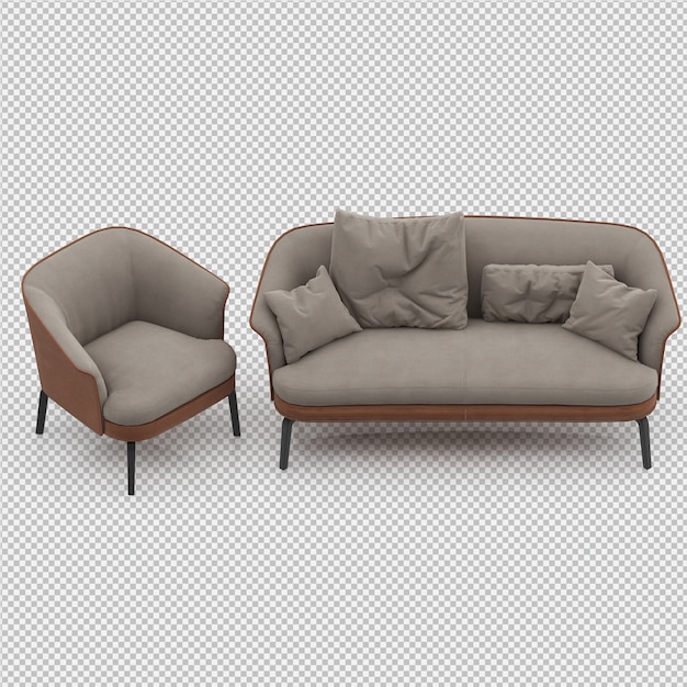 Sofá isométrico 3D render aislado