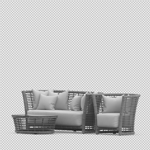 Sofá isométrico 3D render aislado