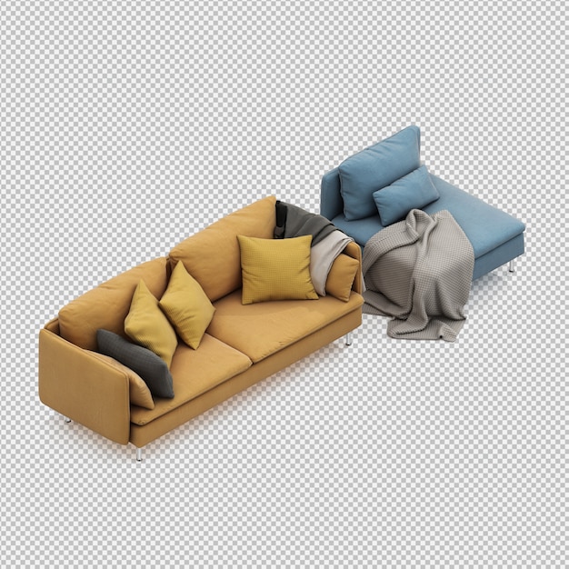 Sofá isométrico 3D render aislado