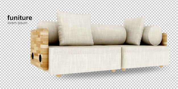 Sofá isométrico en renderizado 3d