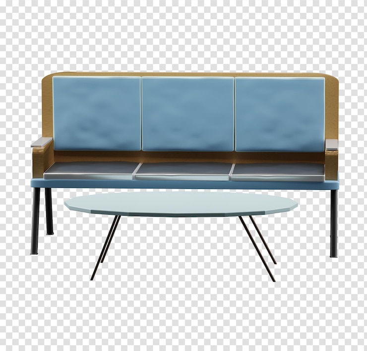 PSD sofá y mesa azules en una sala de estar moderna