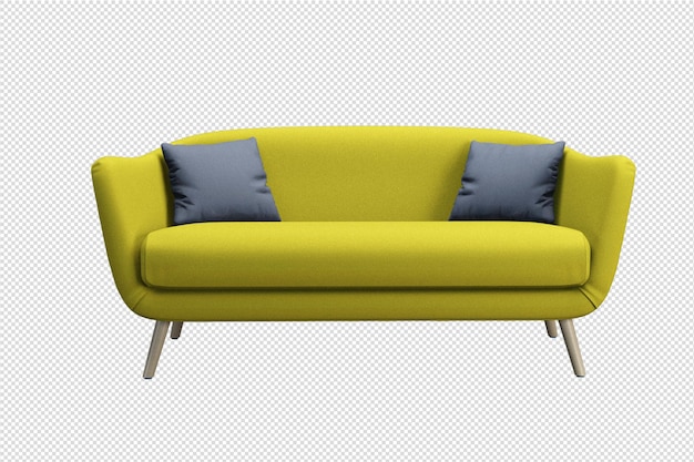 Sofá mínimo na sala de estar em renderização 3D isolado