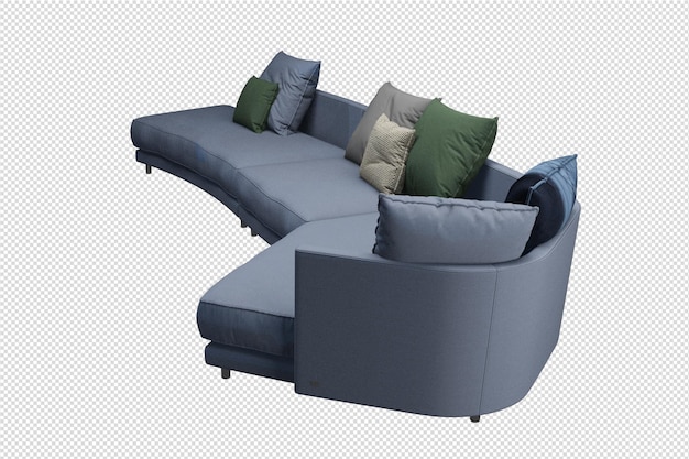 Sofá mínimo en la sala de estar en renderizado 3d aislado