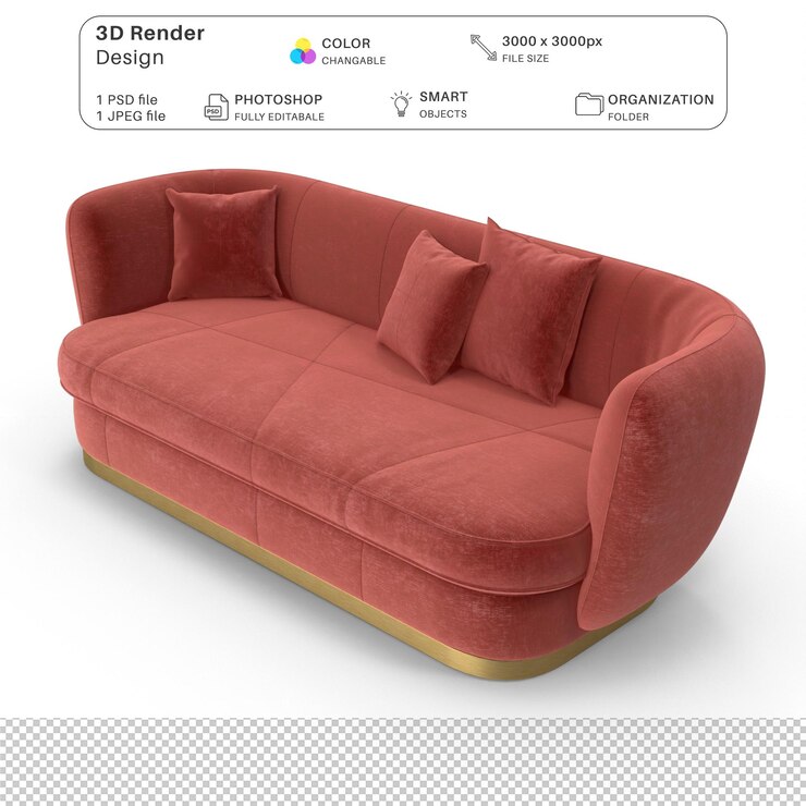 PSD sofa modelado 3d archivo psd muebles interiores realistas