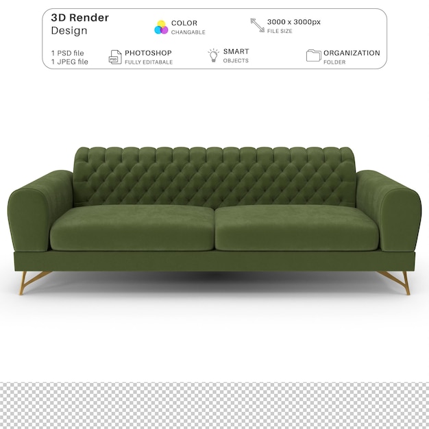 Sofa Modelado 3D Archivo PSD Muebles interiores realistas