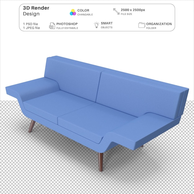 PSD sofa de modelado 3d en formato psd