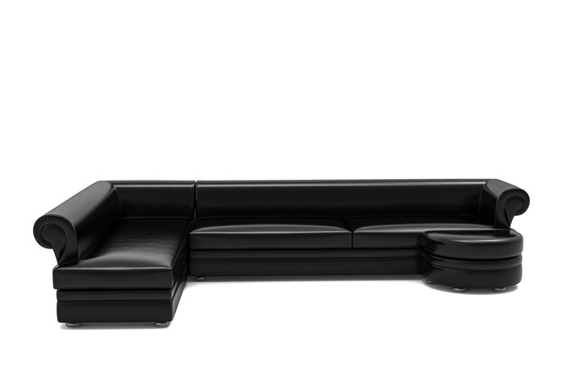 Sofa moderne en cuir noir isolé sur fond blanc Collection de meubles