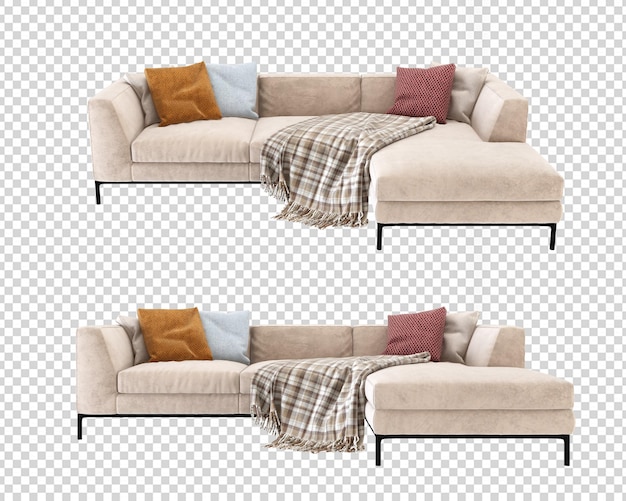 Sofá na sala de estar em renderização 3d isolada
