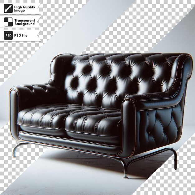 PSD sofa de oficina de cuero negro de estilo retro psd en un fondo transparente