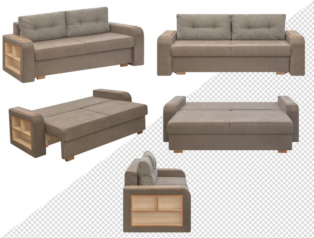 Sofá plegable. Aislado del fondo. En diferentes ángulos. elemento interior