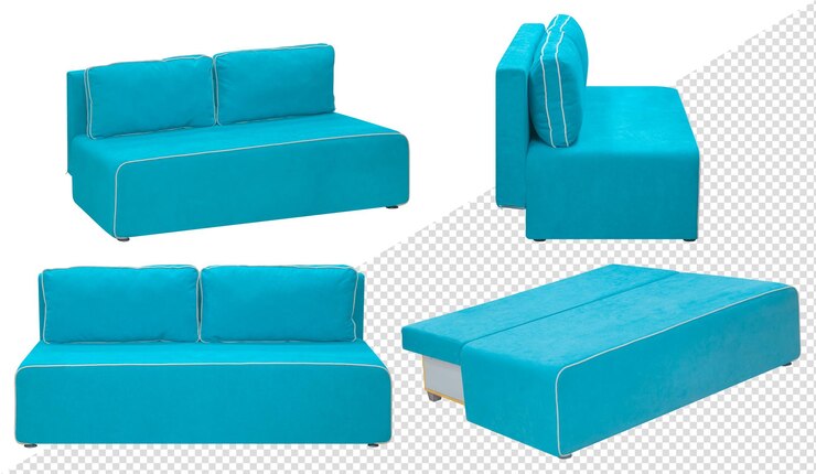 Sofá plegable. Aislado del fondo. En diferentes ángulos. elemento interior