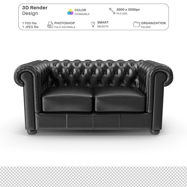 PSD sofa realista modelado en 3d archivo psd muebles interiores realistas