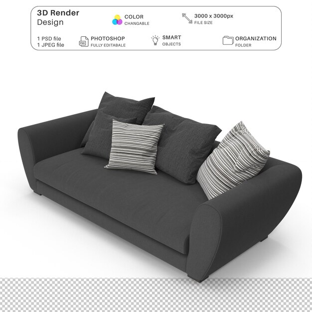 Sofa realista Modelado en 3D Archivo PSD Muebles interiores realistas