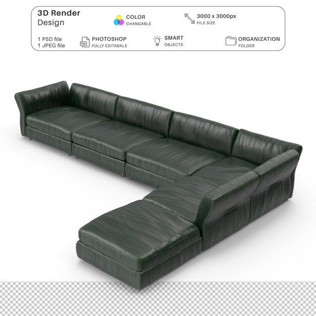 PSD sofa realista modelado en 3d archivo psd muebles interiores realistas