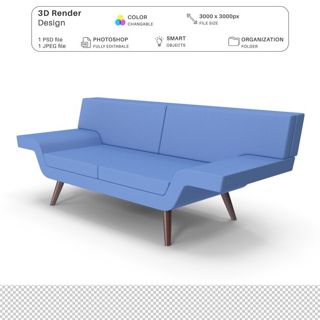 Sofa realista Modelado en 3D Archivo PSD Muebles interiores realistas