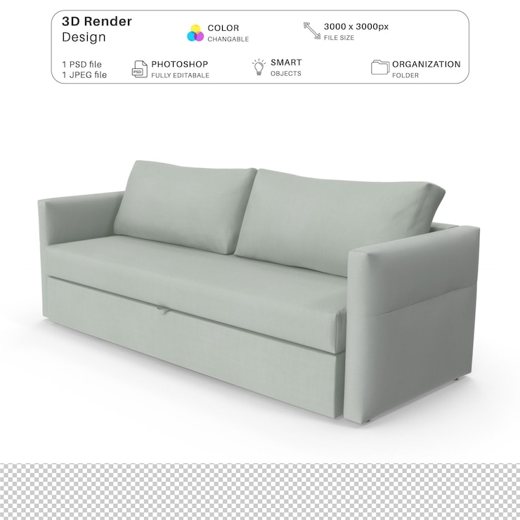 PSD sofa realista modelado en 3d archivo psd muebles interiores realistas