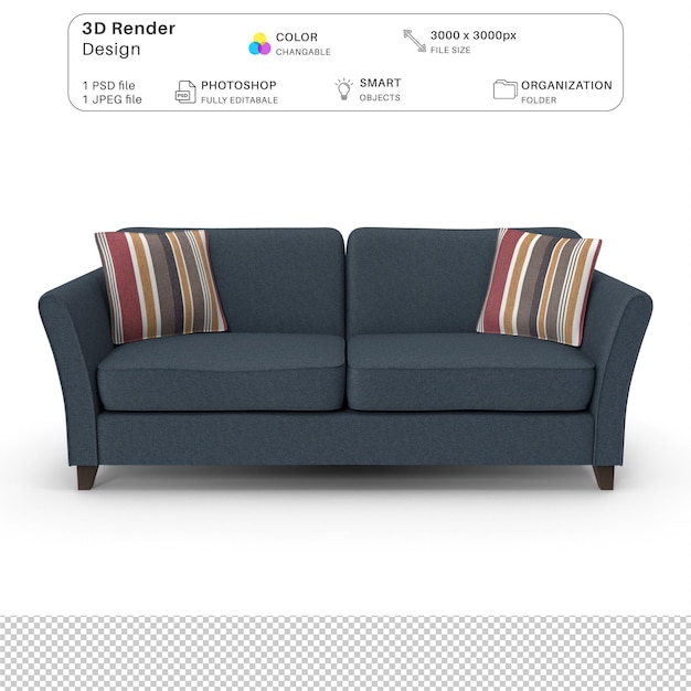 PSD sofá realista modelagem 3d arquivo psd móveis interiores realistas