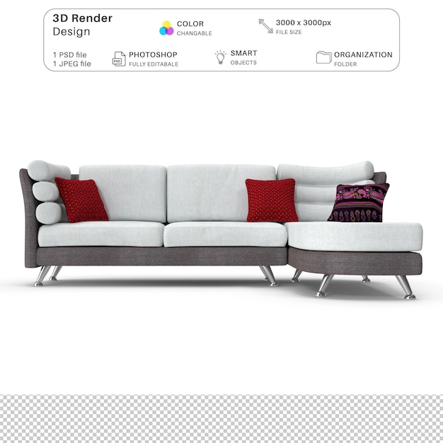 PSD sofa réaliste modélisation 3d fichier psd meubles d'intérieur réalistes