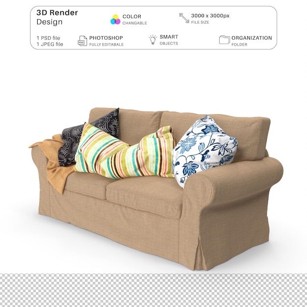 PSD sofa réaliste modélisation 3d fichier psd meubles d'intérieur réalistes