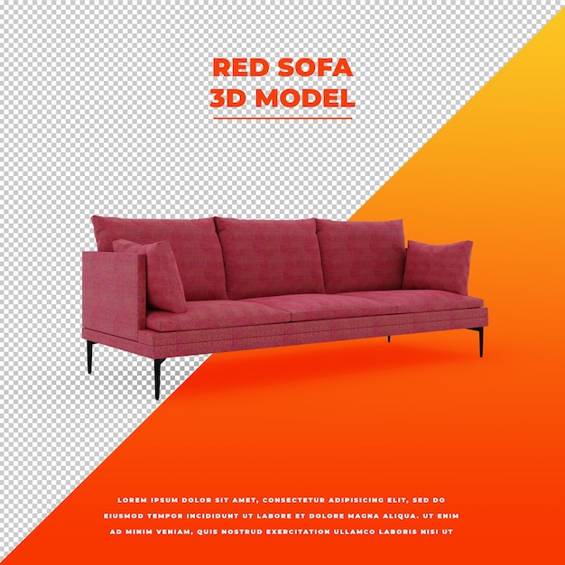 Sofá rojo 3d modelo aislado