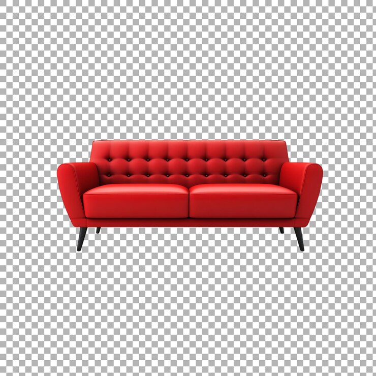 PSD sofá rojo moderno aislado sobre un fondo transparente