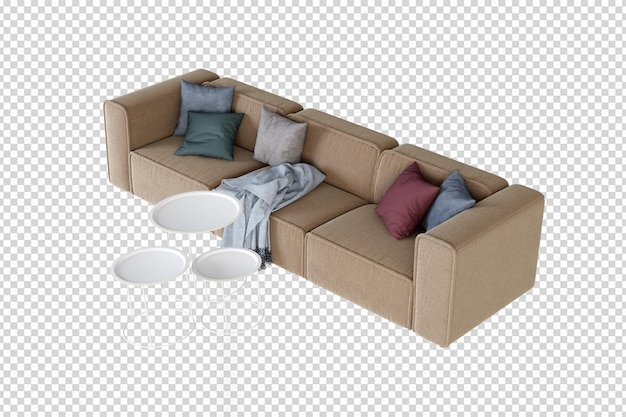 Sofá en sala de estar en renderizado 3d aislado