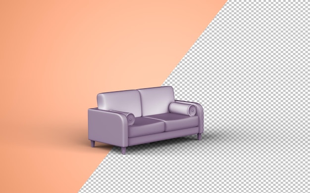 PSD sofá único aislado, asiento, sofá cama con fondo de color crema monocromo plano, composición de un solo color, 3d rendering para página web, presentación y fondos de marco de imagen.