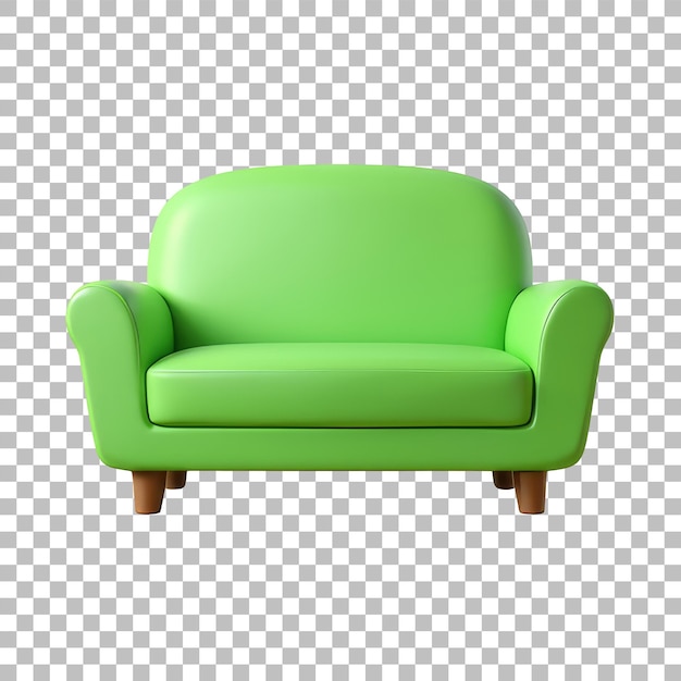 Sofa verde icono 3D brillante estilo emoji mínimo objeto PNG aislado