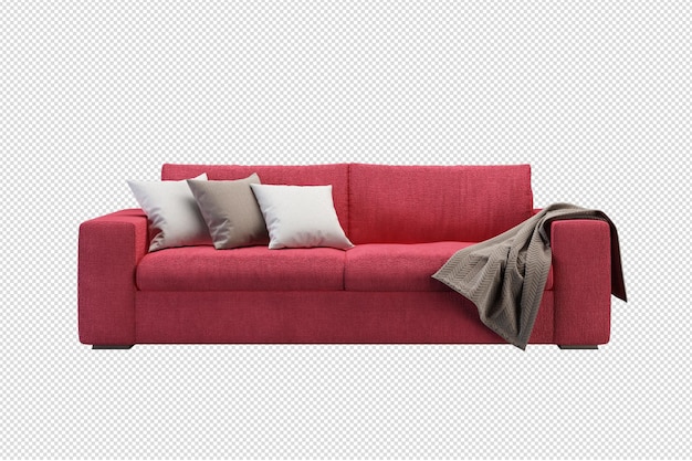 Sofá vermelho em renderização 3d isolado