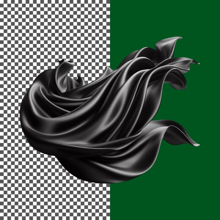 PSD sofisticada cinta de satén negro en movimiento en fondo transparente png psd