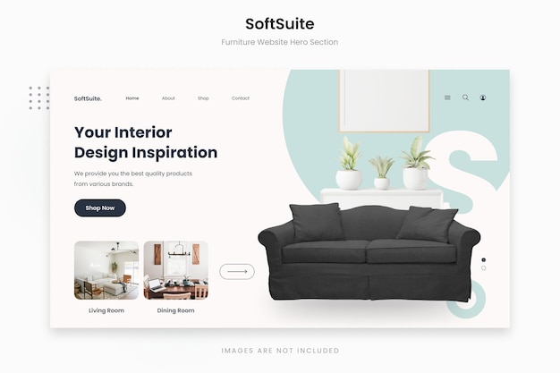 SoftSuite - Sección Héroe de muebles minimalistas en turquesa claro