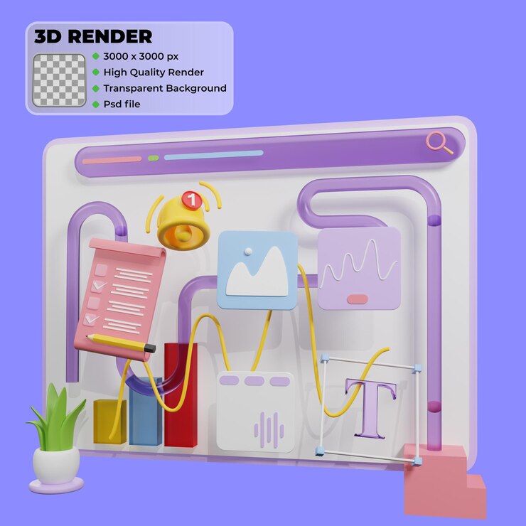 PSD software de aplicaciones móviles y desarrollo web con estilo 3d.