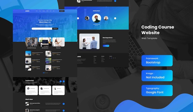 Software und Codierung Online-Kurs Landingpage Website-Vorlage im dunklen Modus