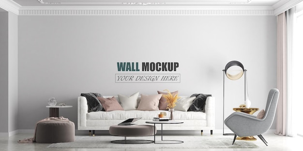 Soggiorno con mockup di pareti dalle linee moderne