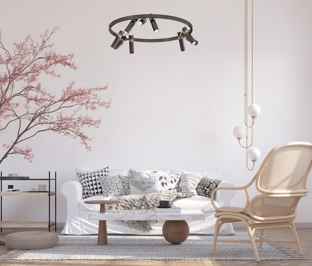 soggiorno moderno con parete mockup